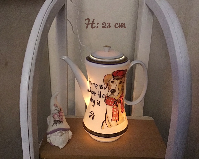  - Beleuchtete Kaffeekanne  ♥ Einzigartig♥ Geschenk ♥ Vintage ♥ Unikat - Hund Spruch