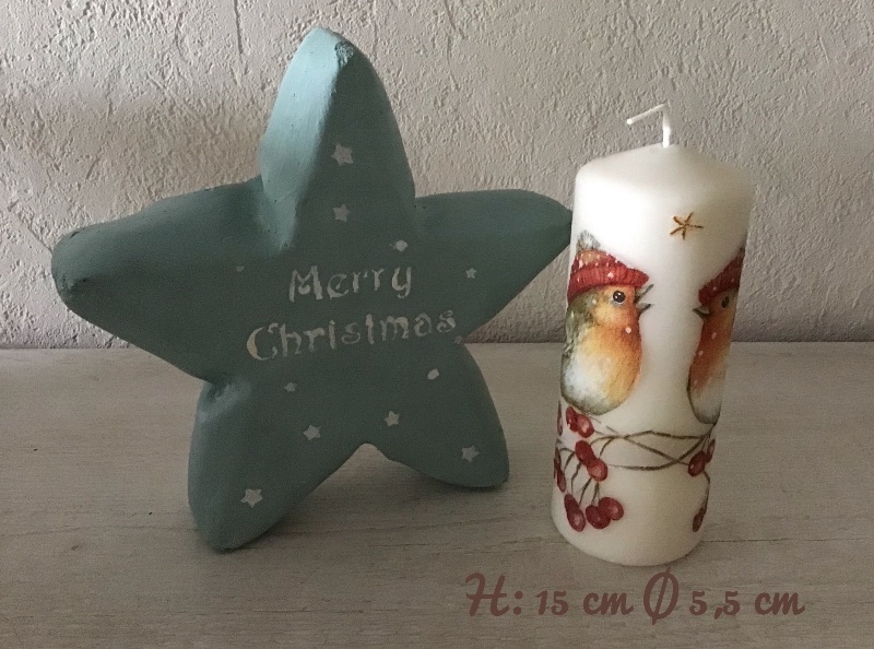  - WeihnachtsKerze creme ♥ Einzigartig♥ Geschenk ♥ Unikat  - Wintervögel