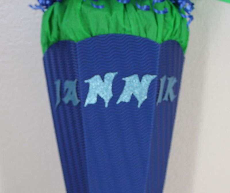  - Schultüte Zuckertüte Rohling zum selbst verzieren Rohling 70 75 80 85 90 100 cm für Jungs HANDARBEIT blau grün