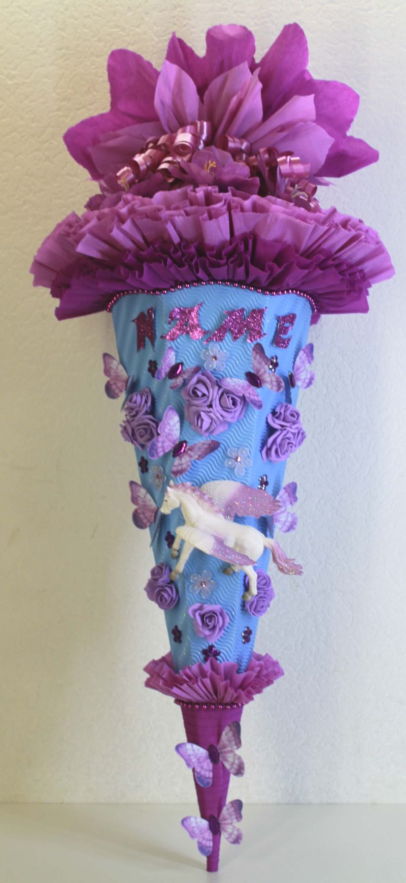  - Schultüte Zuckertüte PEGASUS Pferdchen Einhorn für Mädchen VERSANDBEREIT in eisblau violett lila