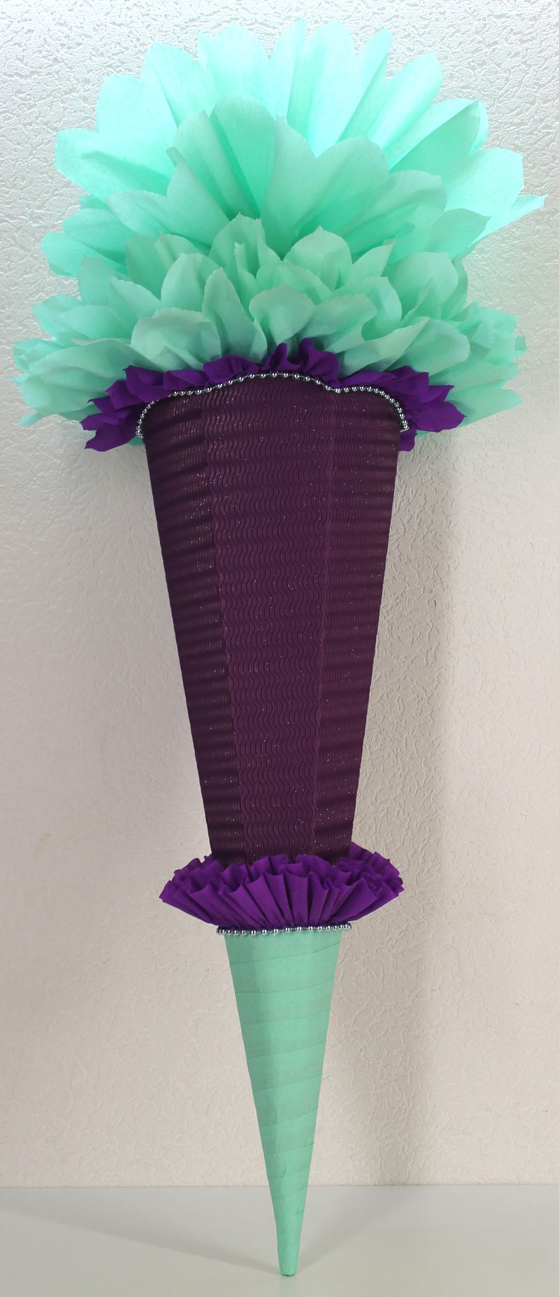  - Schultüte Zuckertüte Rohling zum selbst verzieren Rohling 70 75 80 85 90 100 cm / 1m für Mädchen HANDARBEIT violett mintgrün