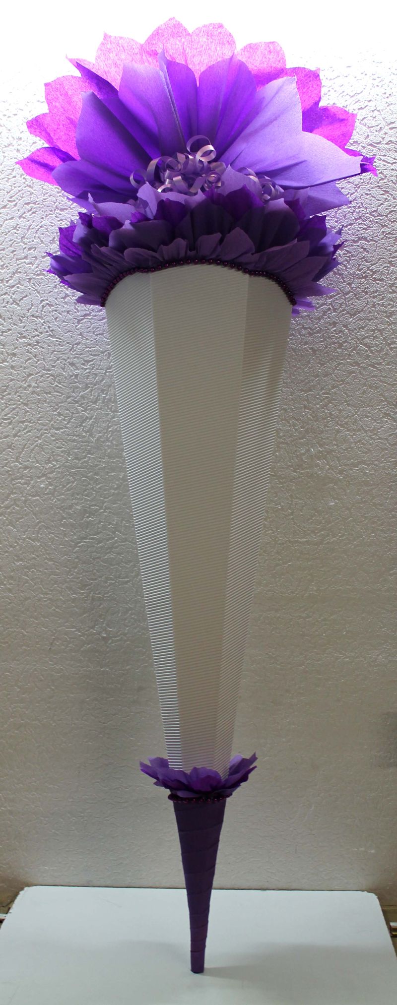  - Schultüte Zuckertüte Rohling zum selbst verzieren Rohling 70 75 80 85 90 100 cm / 1m für Mädchen HANDARBEIT violett lila weiß