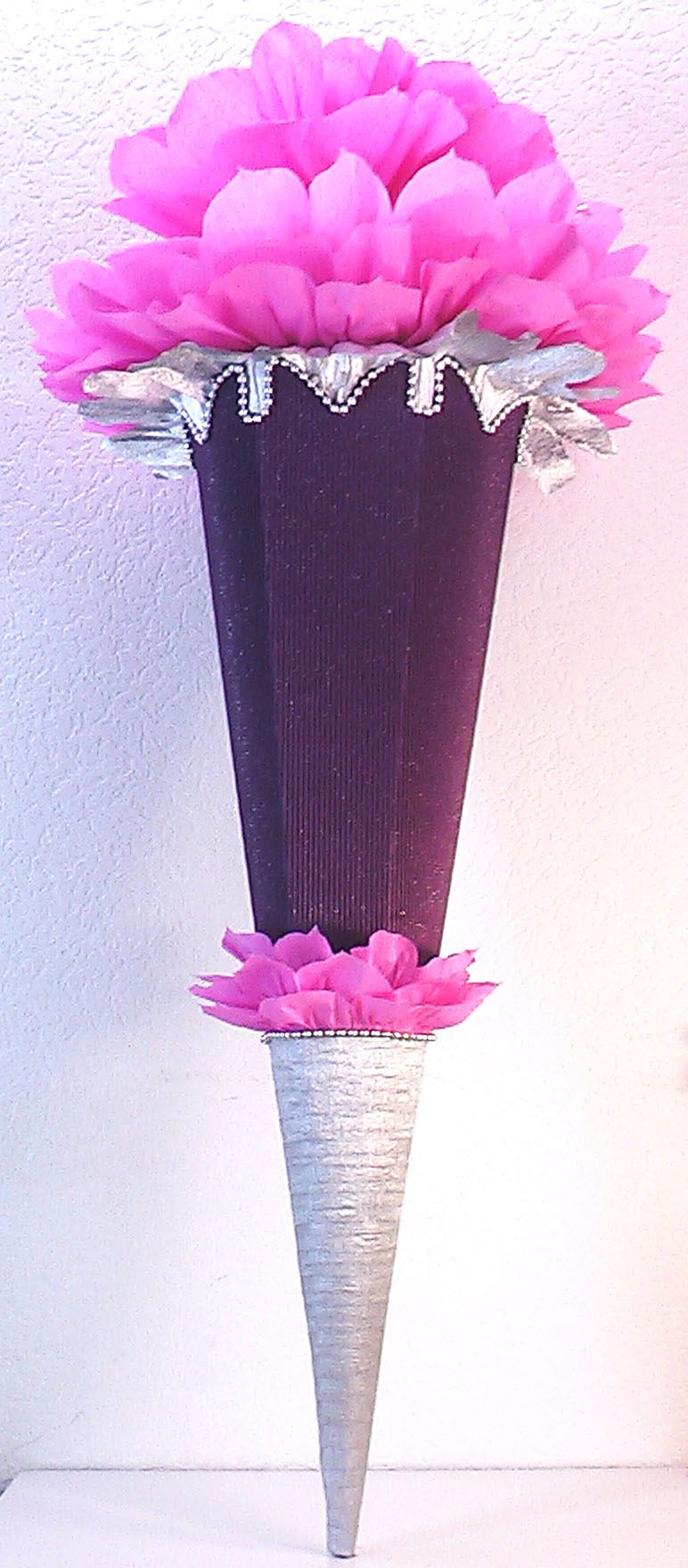  - Schultüte Zuckertüte Rohling zum selbst verzieren Rohling 70 75 80 85 90 100 cm / 1m für Mädchen HANDARBEIT violett pink silber