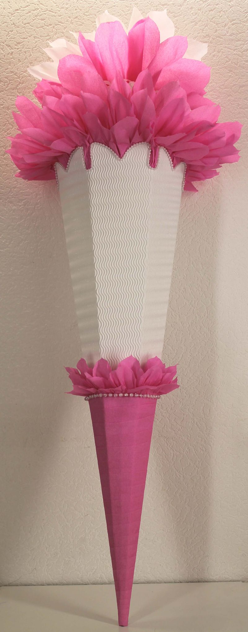  - Schultüte Zuckertüte Rohling zum selbst verzieren Rohling 70 75 80 85 90 100 cm / 1m für Mädchen HANDARBEIT rosa weiß