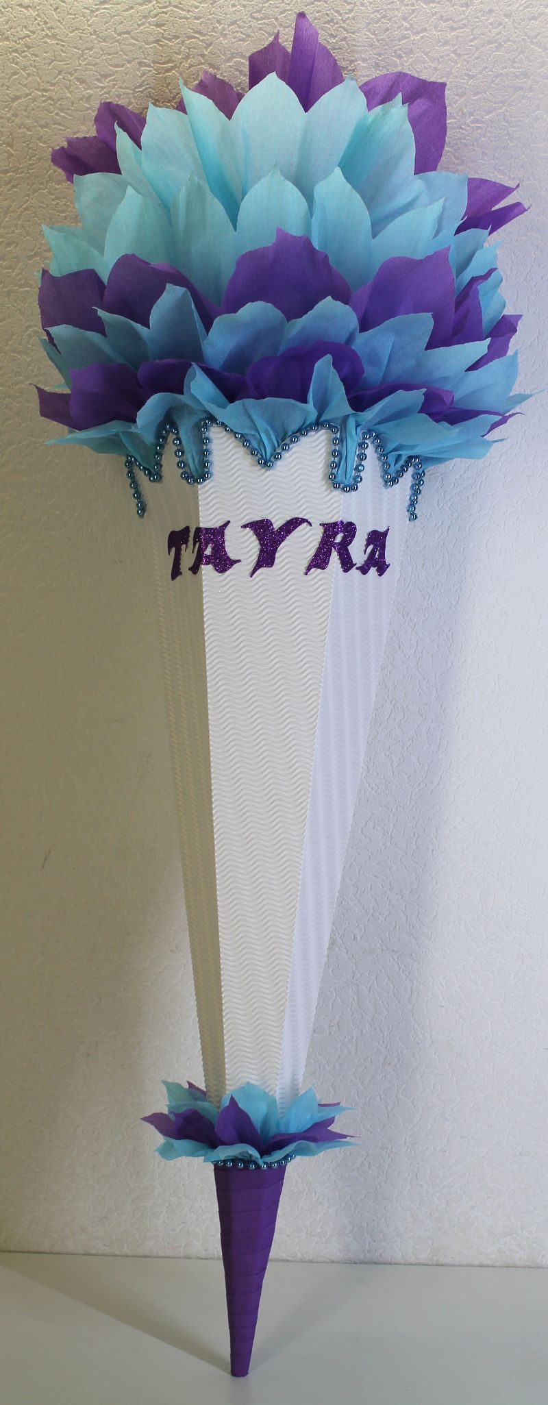  - Schultüte Zuckertüte Rohling zum selbst verzieren Rohling 70 75 80 85 90 100 cm / 1m für Mädchen HANDARBEIT hellblau türkis lila weiß