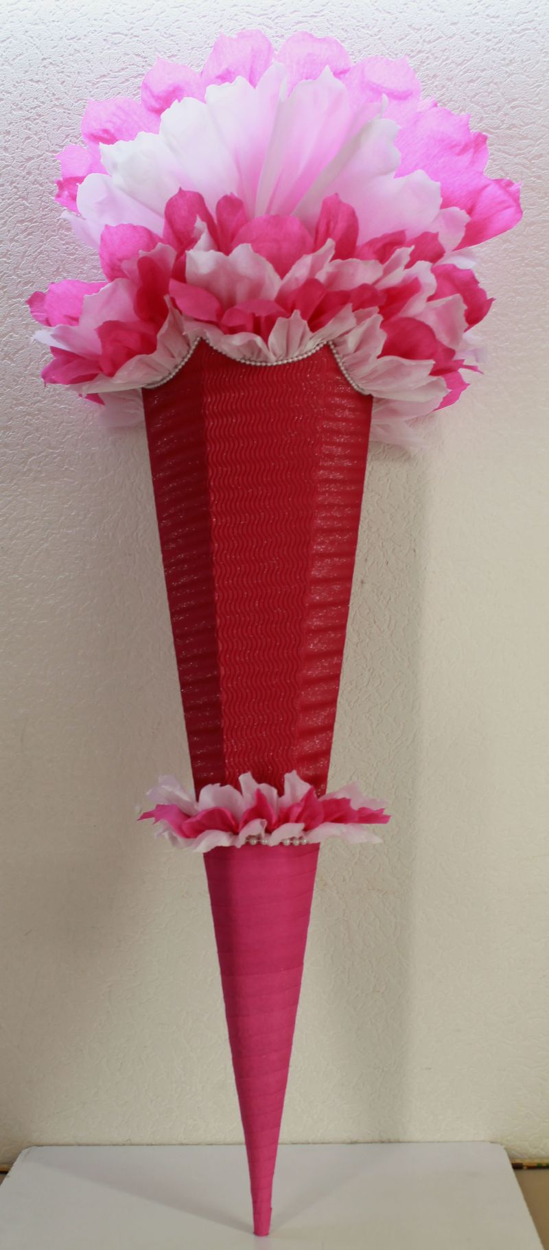  - Schultüte Zuckertüte Rohling zum selbst verzieren Rohling 70 75 80 85 90 100 cm / 1m für Mädchen HANDARBEIT pink weiß