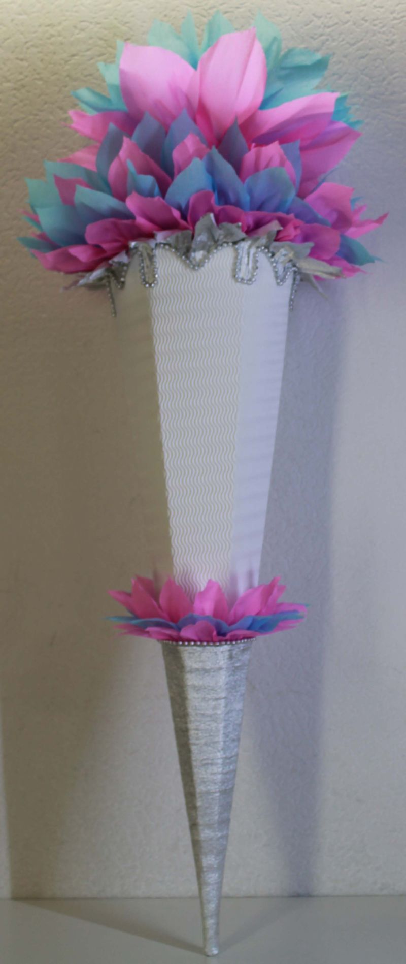  - Schultüte Zuckertüte Rohling zum selbst verzieren Rohling 70 75 80 85 90 100 cm / 1m für Mädchen HANDARBEIT rosa hellblau silber weiß