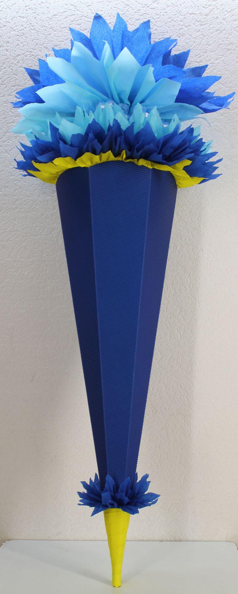  - Schultüte Zuckertüte Rohling zum selbst verzieren Rohling 70 75 80 85 90 100 cm / 1m für Jungen HANDARBEIT gelb dunkelblau blau 