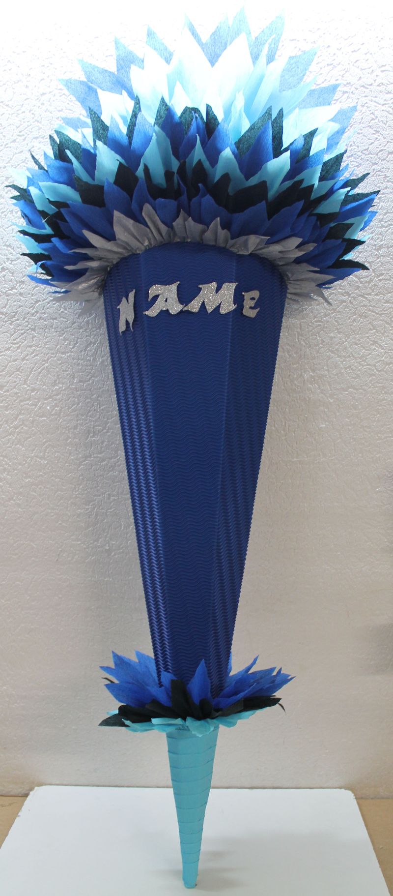  - Schultüte Zuckertüte Rohling zum selbst verzieren Rohling 70 75 80 85 90 100 cm / 1m für Jungen HANDARBEIT blau dunkelblau silber hellblau