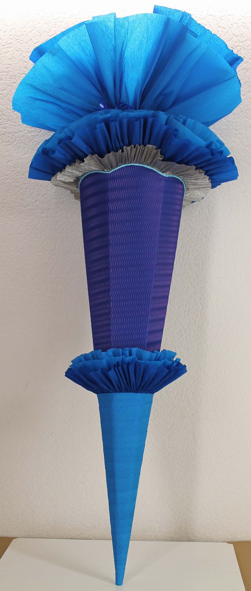  - Schultüte Zuckertüte Rohling zum selbst verzieren Rohling 70 75 80 85 90 100 cm / 1m für Jungen HANDARBEIT blau dunkelblau silber