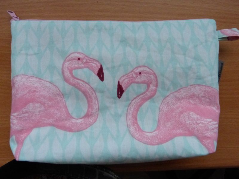  - Kulturtasche aus Baumwollstoff  Flamingo rosa