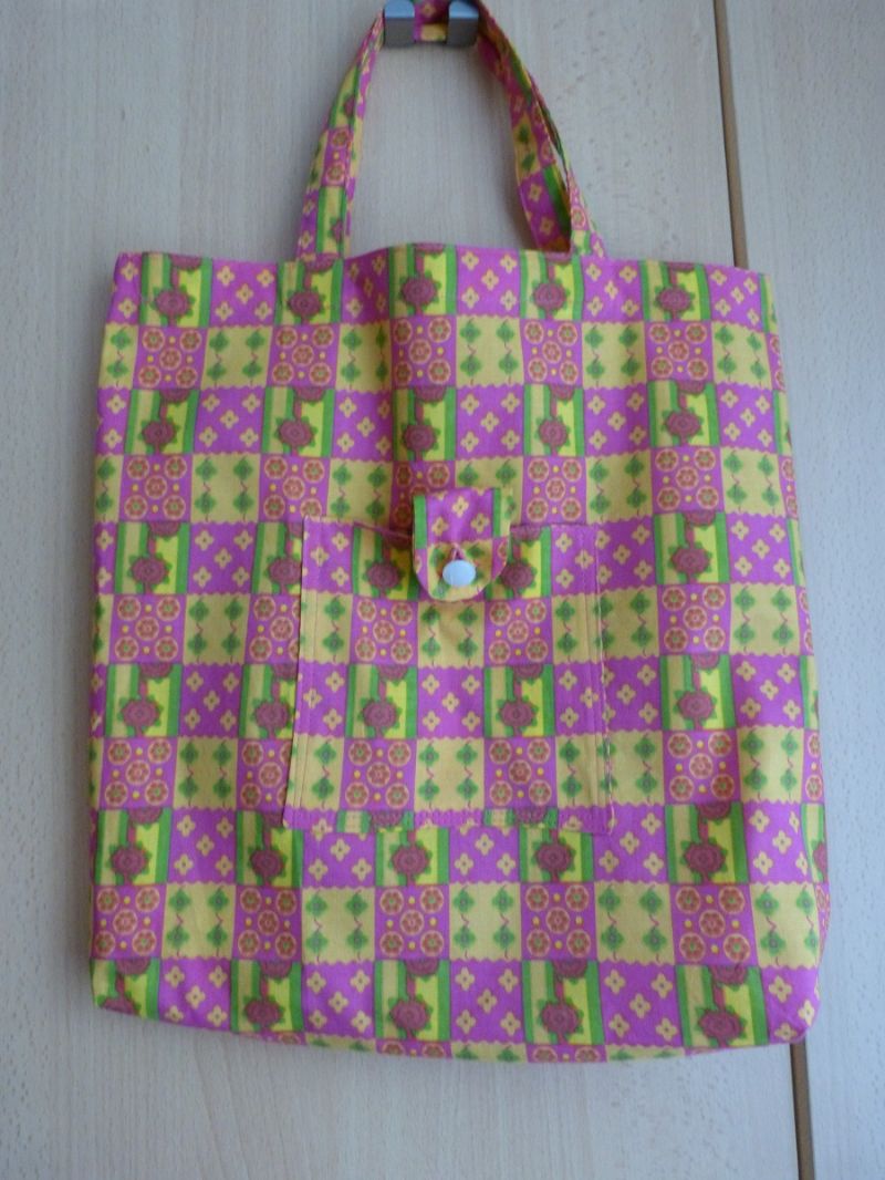  - Einkaufstasche aus Baumwolle zusammenfaltbar - rosa kariert mit Muster