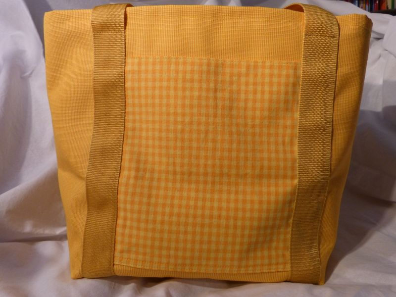  - Strandtasche / Einkaufstasche  Sonnengelb aus Markisenstoff und Wachstuch