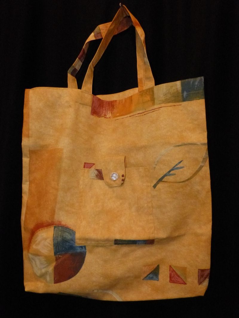  - Einkaufstasche aus Baumwolle zusammenfaltbar - gelb mit buntem Muster