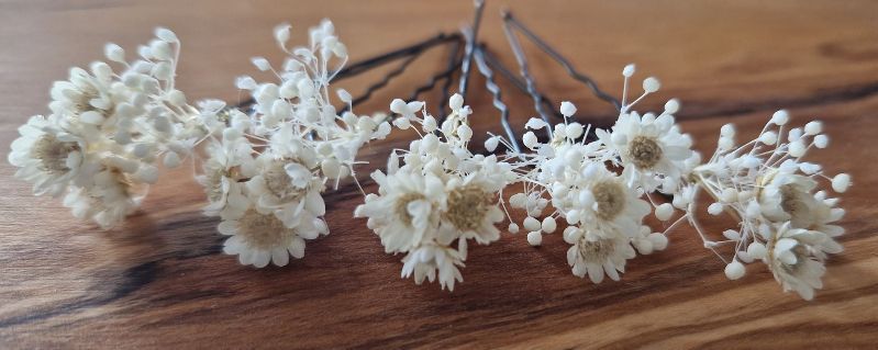  -  Zartes Haarschmuck 5 x Haarnadel Konserviertes Schleierkraut Weiß Beige Trockenblumen Boho Hochzeit Brautschmuck Blumen Hochzeit  