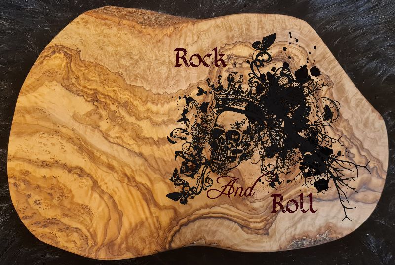  - Rocker Geschenk Rock and Roll Olivenholz Frühstücksbrett Schneidebrett Holz Brett Geschenk  Geburtstag