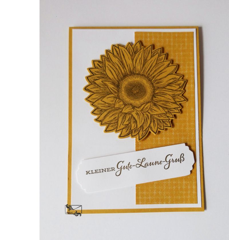  - Stampin'Up! Gute-Laune- Grußkarte mit Grusstext Handgefertigt aus Farbkarton in Gelb/Braun mit Sonnenblume 