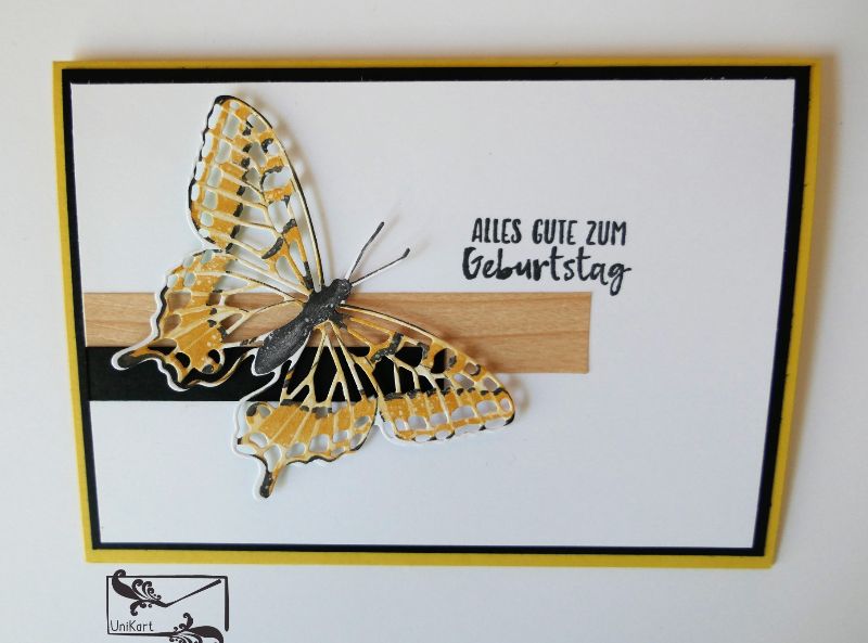  -  ♡ Geburtstagskarte ♡ mit gelben Schmetterling & Grusstext Handgefertigt mit Stampin'Up! 