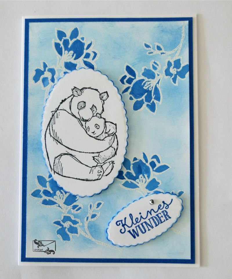  - 3D Glückwunschkarte zur Geburt/Taufe, Blautöne, Junge, Pandabären Handarbeit Stampin up! 