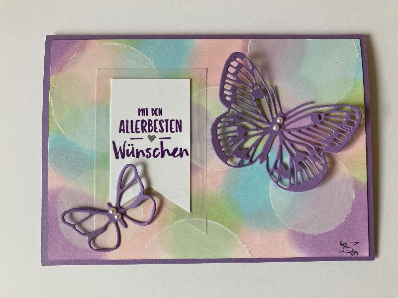  - 3D Glückwunschkarte für viele Anlässe mit Schmetterlingen + Grußtext Handarbeit Pastell Töne  