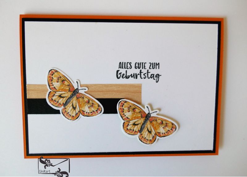  -  ♡ Geburtstagskarte ♡ mit orangenen Schmetterlingen & Grusstext Handgefertigt mit Stampin'Up! 