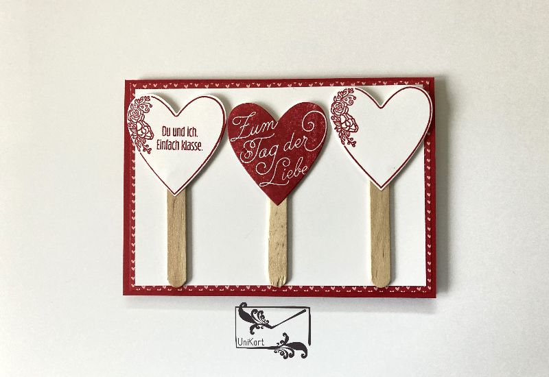  -  3D ♡ Valentinstagskarte ♡ Liebeskarte ♡ mit Grusstexten Eisstielen Handgefertigt mit Stampin'Up! Produkten 