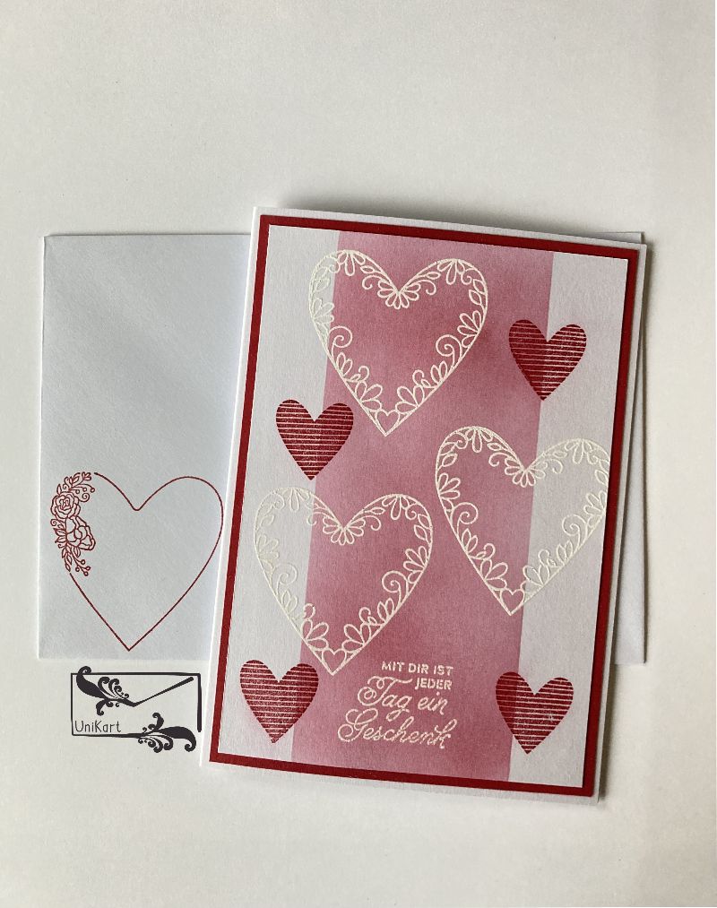  - ♡ Liebeskarte ♡ Valentinstagskarte ♡ mit Herzen und Grusstext Handgefertigt u.a. mit Stampin'Up Produkten