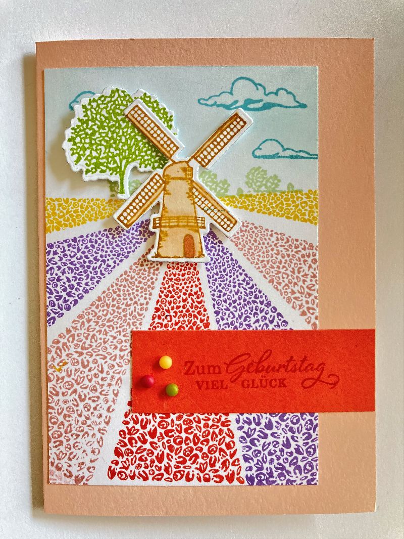  -  3D ♡ Geburtstagskarte ♡ mit Tulpen, Windmühle und Grusstext Handgefertigt mit Stampin'Up Produkten 