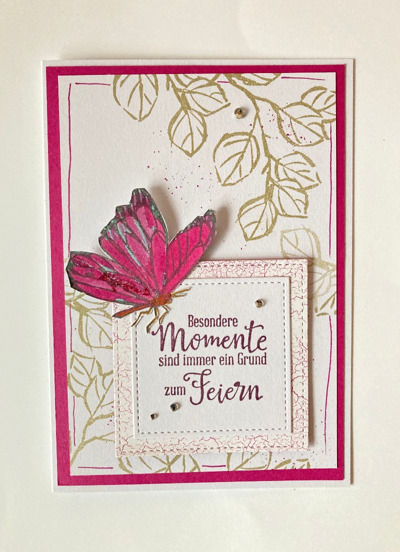  - Glückwunschkarte Geburtstagskarte mit Schmetterling Handarbeit Handgefertigt Pink, Braun Karte UNIKAT
