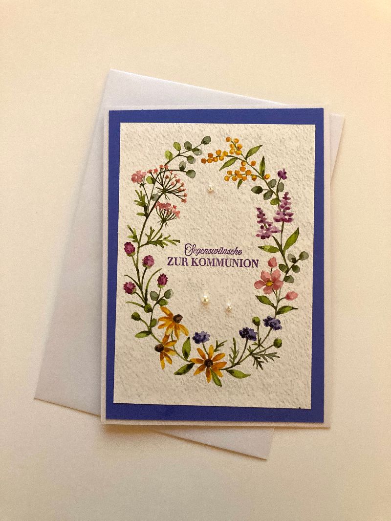  - Glückwunschkarte zur Kommunion Handgefertigt Blumen 