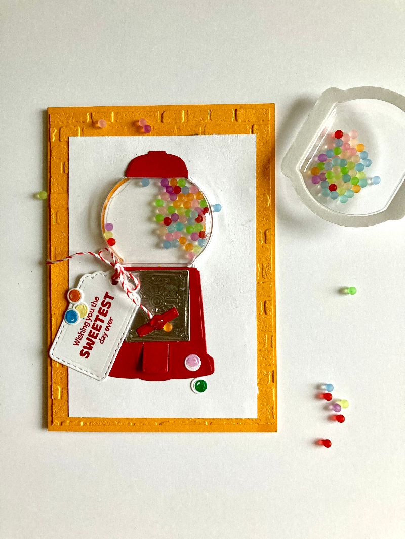  - Glückwunschkarte Geburtstagskarte Schüttelkarte 3D Plastikkuppel - Kaugummiautomat & Kugeln Handarbeit UNIKAT 