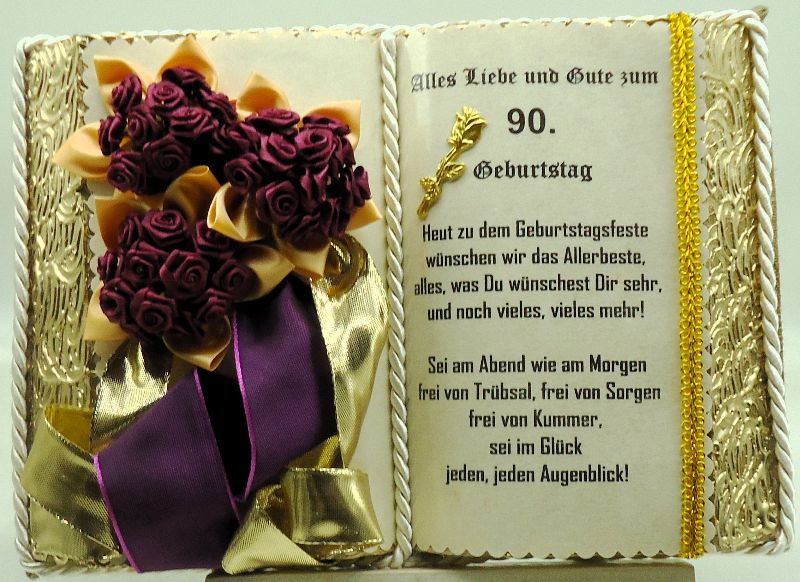  - Schönes, handgefertigtes Dekobuch zum 90. Geburtstag – mit Holz-Buchständer (Kopie id: 100075448)