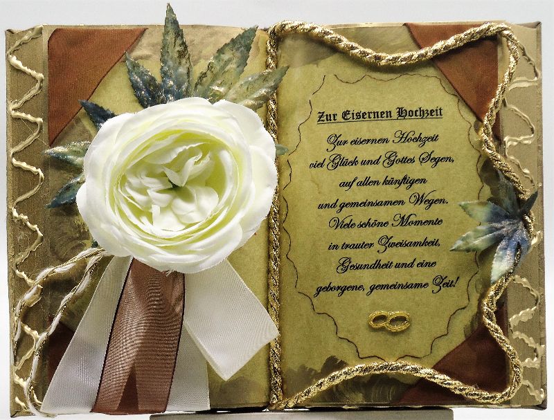  - Wunderschönes, handgefertigtes Deko-Buch zur Eisernen Hochzeit (65. Hochzeitstag) - Einzelstück
