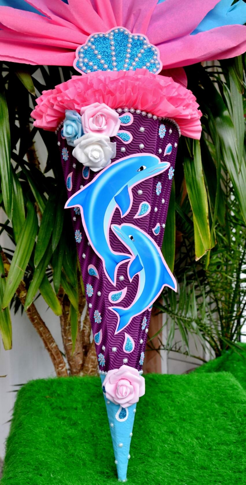  -  100 cm Schultüte Delfin Delphin Zuckertüte für Mädchen Muscheln 