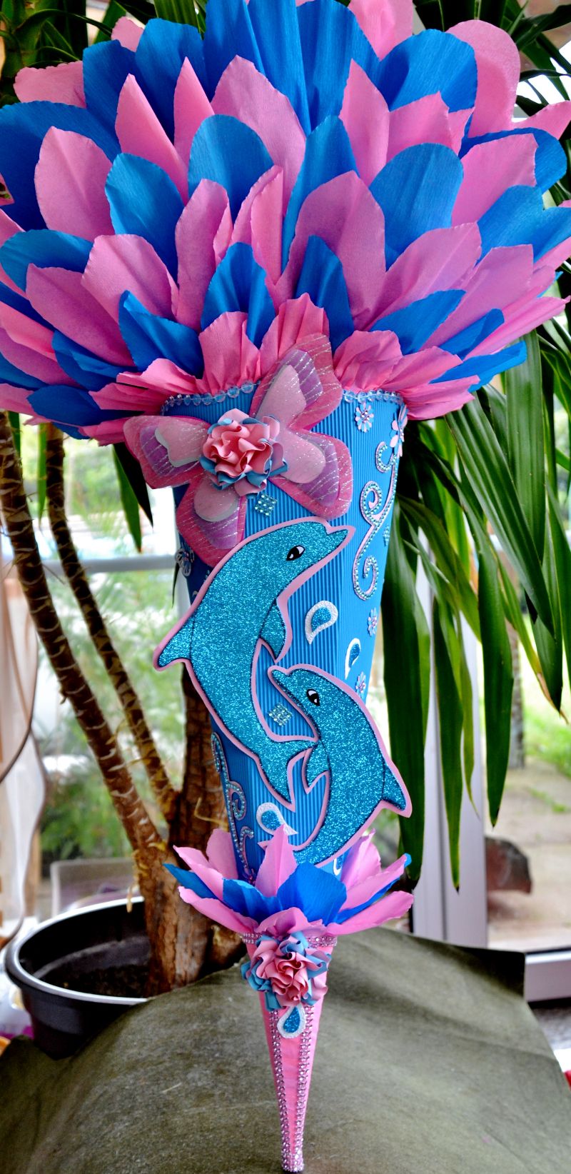  -  120 cm Schultüte Delfin Delphin Zuckertüte für Mädchen Muscheln