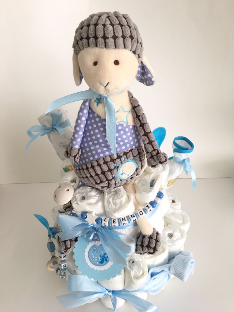  - Windeltorte Baby Schaf blau  personalisiert mit Name Geschenk Taufe Geburt Babyparty  (Kopie id: 100261904) (Kopie id: 100261916)