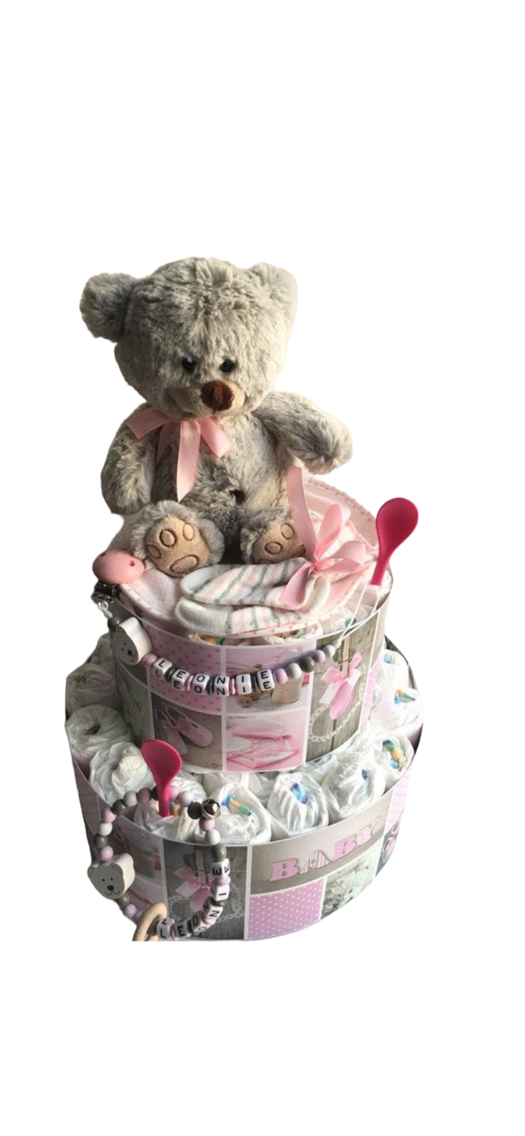  - Windeltorte Baby Girl Mädchen Bär Teddy personalisiert mit Name Geschenk Taufe Geburt Babyparty   (Kopie id: 100315361) (Kopie id: 100320075)