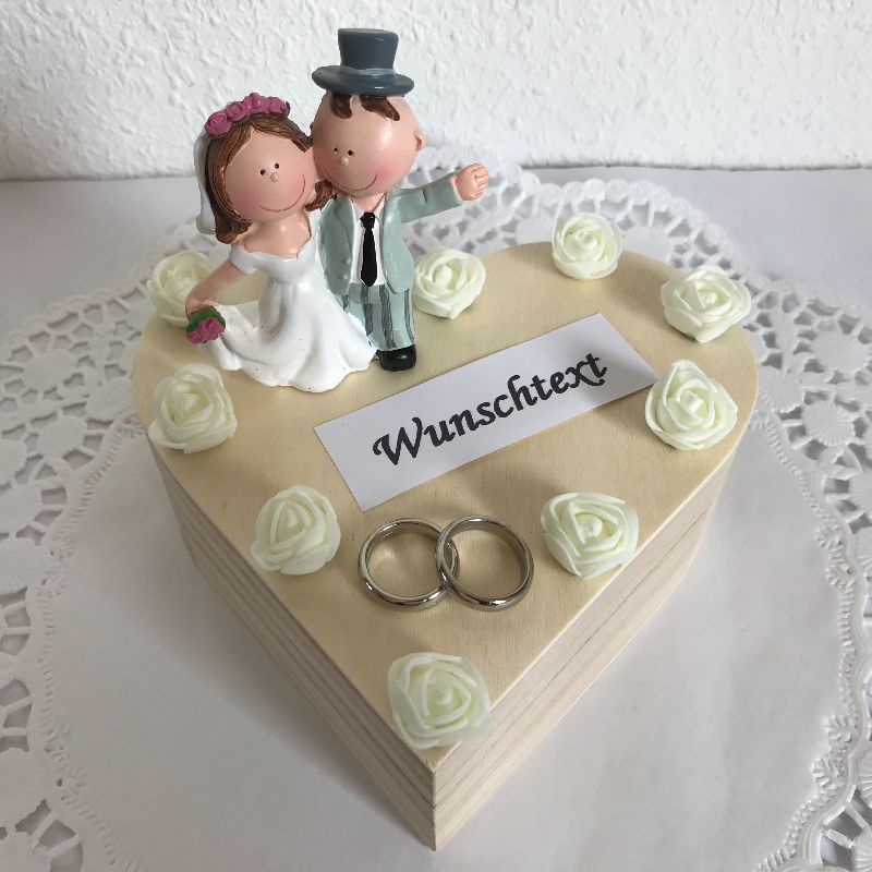  - Geldgeschenk Trauung Hochzeit Standesamt Kirche Holz-Box Herz Brautpaar Rosen Ringe personalisiert Namen Flitterwochen kaufen