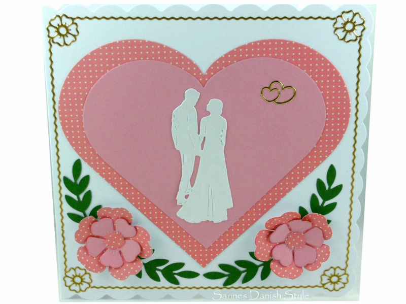  - Hochzeitskarte mit Brautpaar, Herzen und Blumen, ca 15 x 15 cm