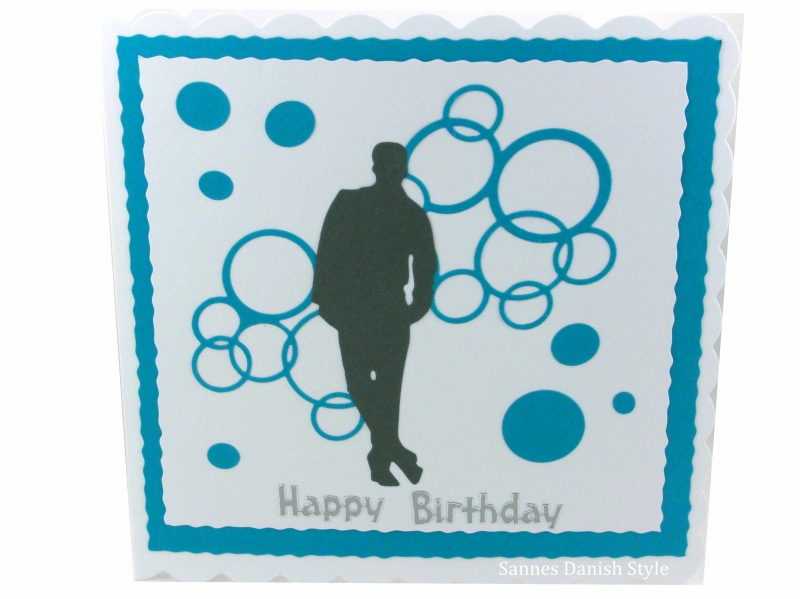  - Geburtstagskarte, Happy Birthday, neutrale Grußkarte, Mann, Jungs, als Silhouette und mit Kreise, die Karte ist ca. 15 x 15 cm