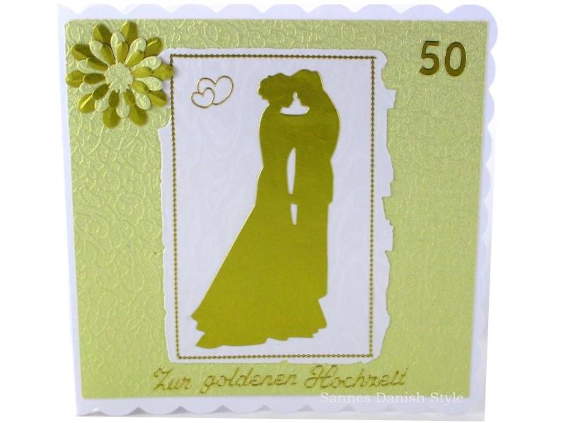  - Grußkarte Goldener Hochzeit, Herzen, Blume, Hochzeitspaar, 50. Jahrestag, ca 15 x 15 cm