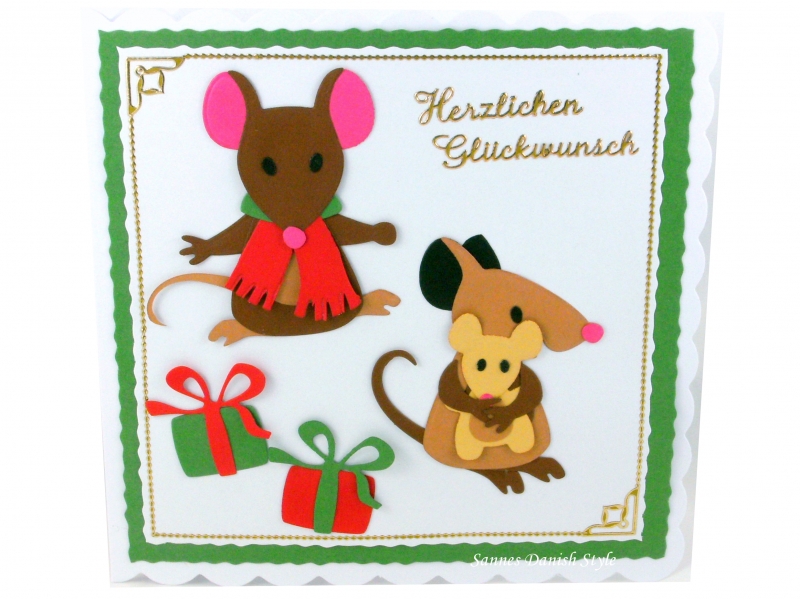  - Geburtstagskarte, Grußkarte Mäuse, Verpackung für Gutschein, Geldgeschenk, mit Mäuse, ca. 15 x 15 cm
