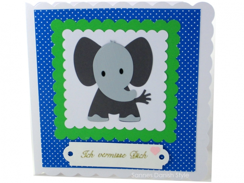  - Grußkarte mit Elefant, ich vermisse Dich, Liebe, Freundschaft, kleine Elefant,  ca. 15 x 15 cm