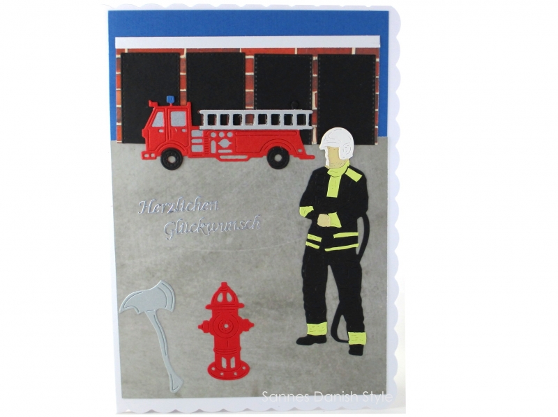  - XL Grußkarte Feuerwehrmann, Geburtstagskarte, Feuerwehrwache, Feuerwehrauto, DIN A5 Format
