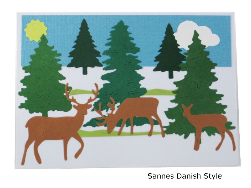  - Postkarte, Postkarte mit Wintermotiv, Rehe und Tannen, schöne Geburtstagswünsche, die Postkarte hat ca. DIN A6 (14,8 x 10,5) Format