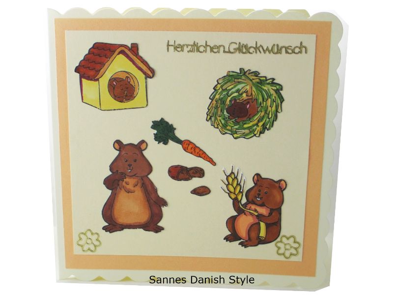  - Geburtstagskarte mit Hamster, 3D Geburtstagskarte, Hamster mit Marker ausgemalt, Tierliebe, süße Hamster, die Karte ist ca. 15 x 15 cm
