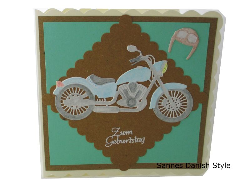  - Biker, Geburtstagskarte, schöne 3D Bikerkarte, Motorrad, in braun und türkis gehalten, Motorradausflug, 3D Karte, die Karte ist ca. 15 x 15 cm