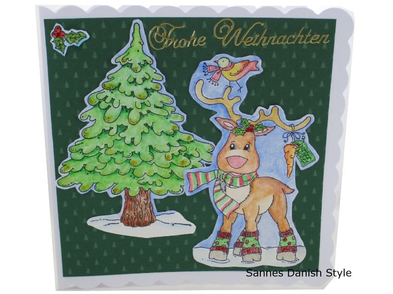  - 3D Weihnachtskarte, mit Rentier und Weihnachtsbaum, Weihnachtsgrüße für Groß und Klein, Weihnachtsgrüße, die Karte ist ca. 15 x 15 cm