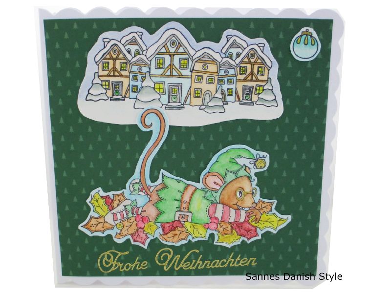  - Weihnachtskarte, mit Maus und Häuser, Weihnachtsgrüße für Groß und Klein, schöne Weihnachtsgrüße, die Karte ist ca. 15 x 15 cm