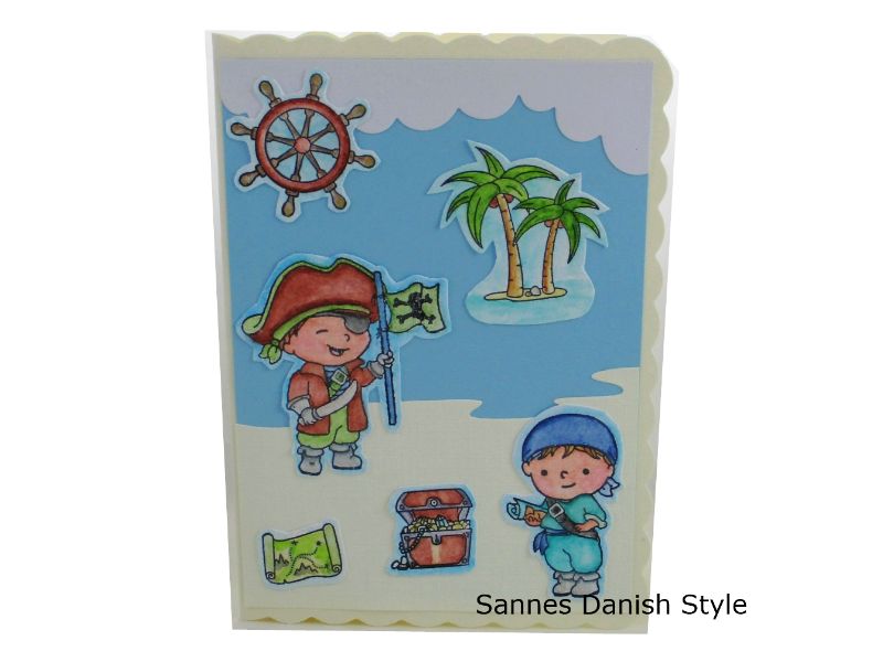  - Kinder Geburtstagskarte, Piraten, Geburtstagskarte für Schatzsucher, Schatztruhe und Palmen, die Karte ist DIN A6